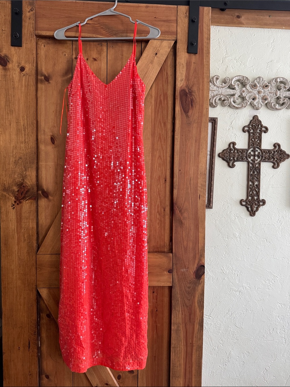 1. State Red Sequin Slip Maxi Dress with Spaghetti Straps